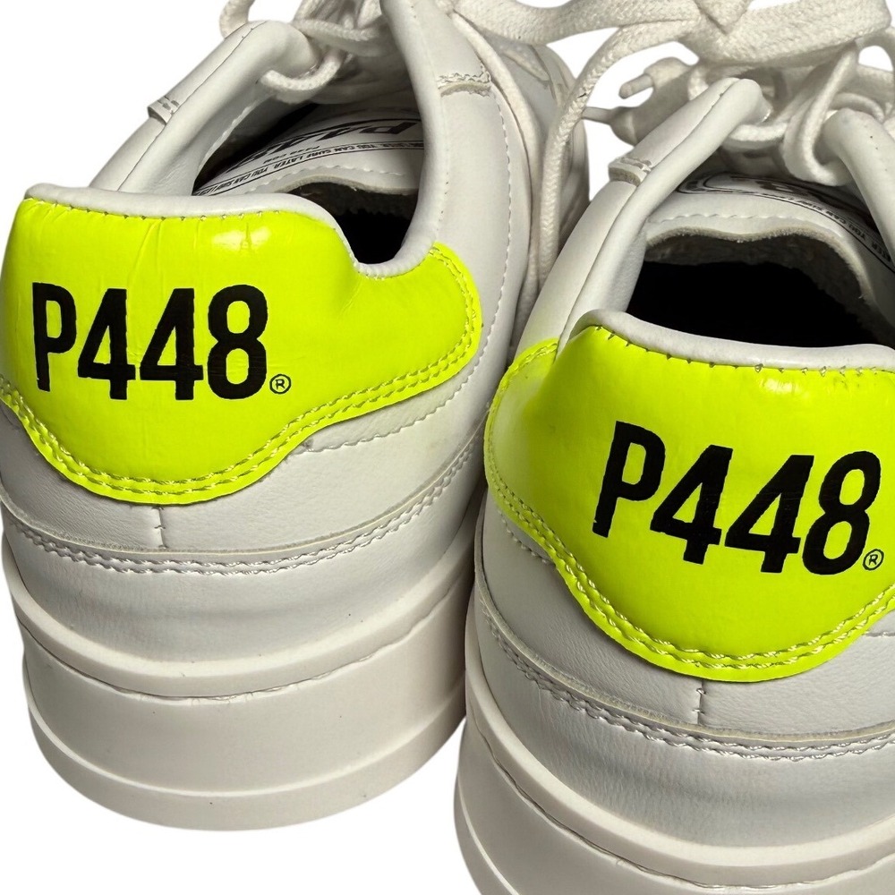P448 Project Sustainability White Neon Yellow Leather Sneakers Size 37 US 7.5